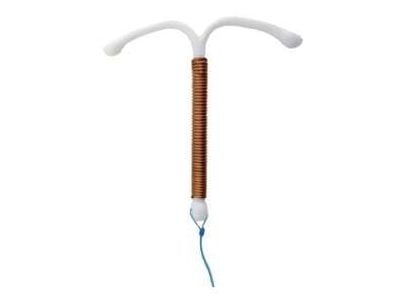 Image of a copper contraceptive IUD on a white background