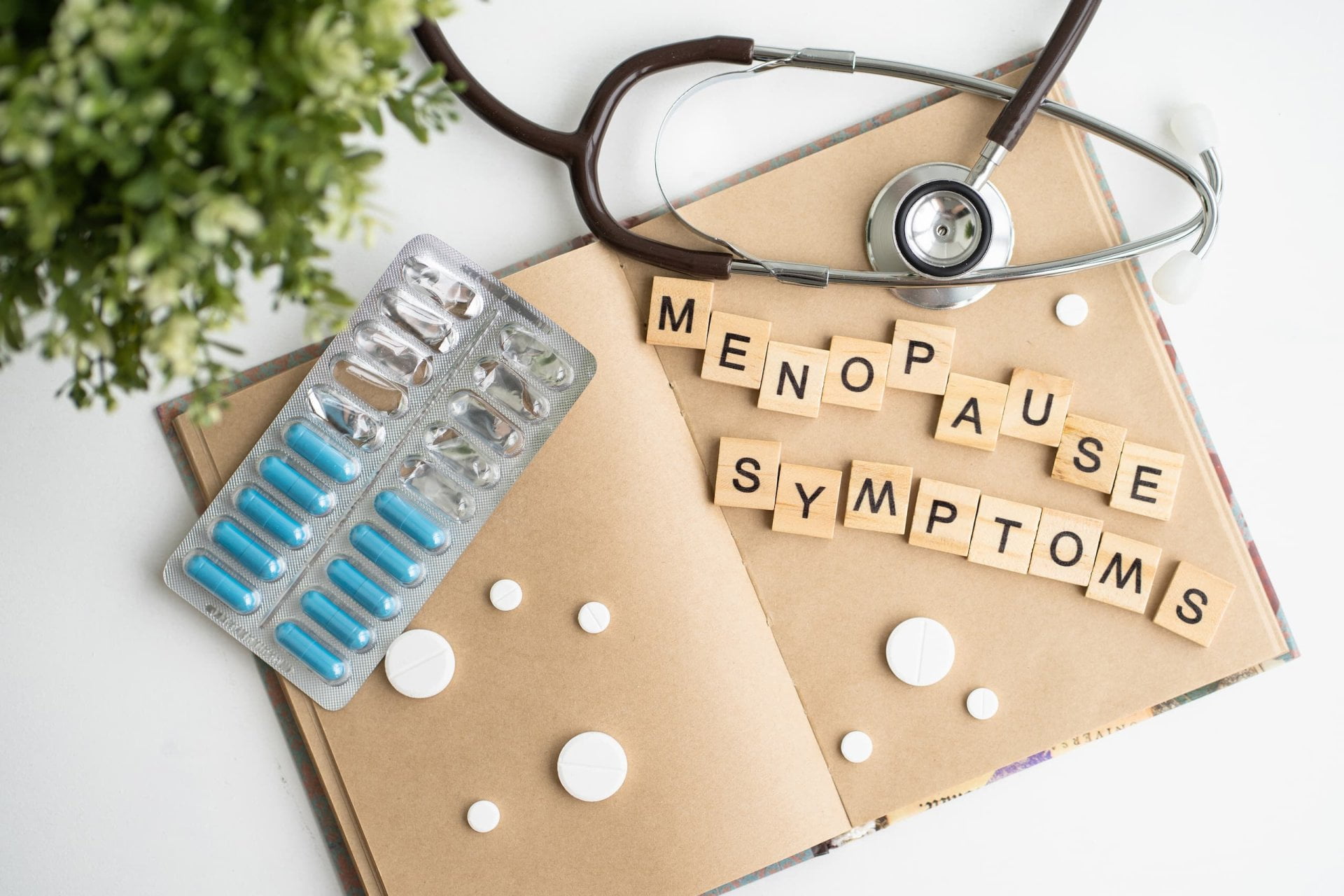 A note book with the words Menopause Symptoms